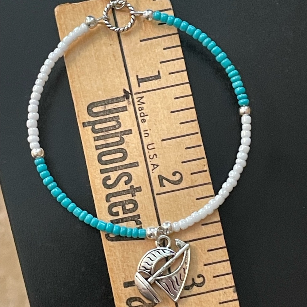 Silver and Turquoise Beaded Earrings - Picture 2 of 5